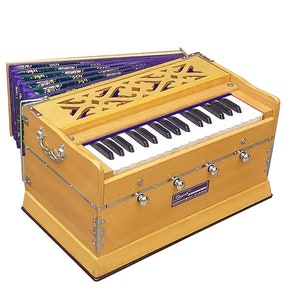Harmonium, 4 registers, 2,45 octaven, 32 toetsen, 7-voudige balg, dubbel riet afgestemd op 440 Hz voor bhajan, kirtan, yoga, meditatie, mantra, zingen