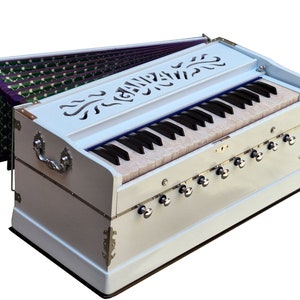 Harmonium White 3.5 Octaves 9 Stops Double Reeds 42 Keys 7 Fold Bellow Tuning 440 Hz By Ganpati Musicals For Bhajan Kirtan Studio Concert