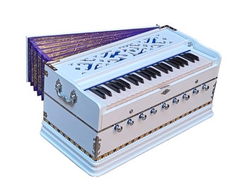 Harmonium White 3.5 Octaves 9 Stops Double Reeds 42 Keys 7 Fold Bellow Tuned to 440 Hz For Bhajan Kirtan Studio Yoga