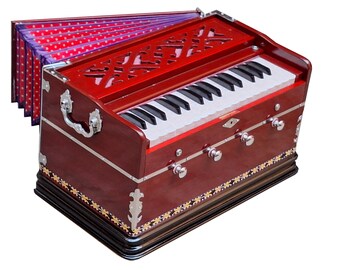 Indian Harmonium 32 Keys 4 Stops Bass Male Reeds 440Hz with Carry Bag