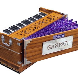Harmonium - Qualité professionnelle - 3,5 octaves - 42 touches - 9 jeux (5 principaux, 4 drones) - 7 positions de soufflet - Accordage sur 440 Hz - Fonction coupleur - Avec housse de transport
