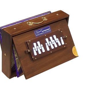 Caja Shruti de madera de teca: 13 notas, tamaño (38 x 25 x 7,6 cm), 440 Hz, con bolsa