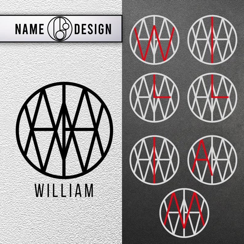 Custom name logo design. The name willam is intended as an example.