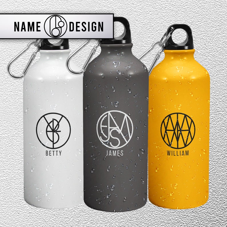 metal water flask with name logo