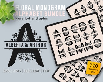 Monogramme floral, monogramme SVG, lot de l'alphabet, Clipart monogramme floral, graphique lettre floral, nom monogramme