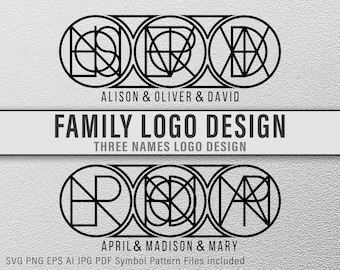 Familien Logo-Design, Tattoo Logo-Design, Drei Namen Logo SVG, minimalistisches Logo-Design