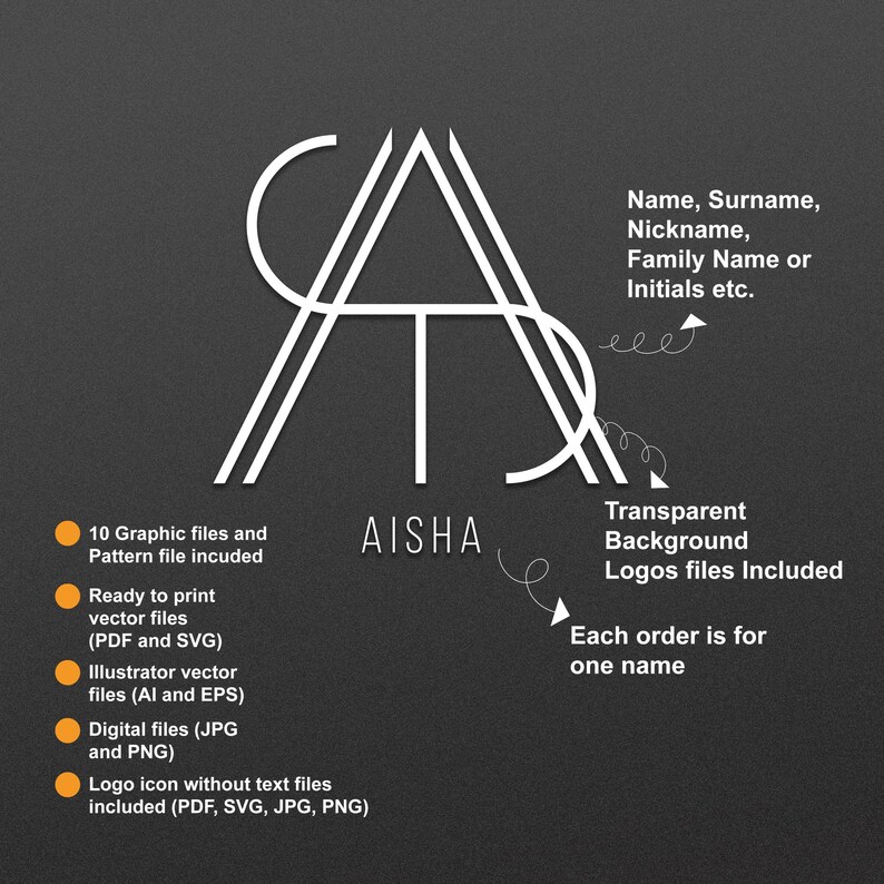 Aisha Lettering Triangle Name Logo Design, Name Logo, Minimalist Logo, Name Logo SVG ...