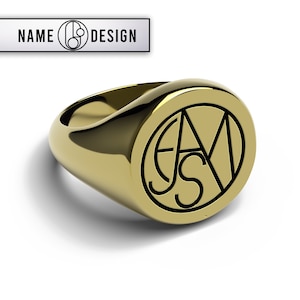 gold color ring with name logo