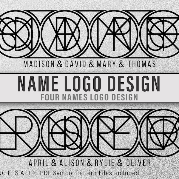 Four Names One Logo Design, Tattoo Logo Design, Name Logo SVG, Minimalist Logo Design