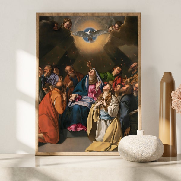 Pentecostés - Descendimiento del Espíritu Santo, Impresión Digital - Decoración de pared de Santos Católicos en Varios Tamaños - Imprimible - Regalos Católicos del Espíritu Santo