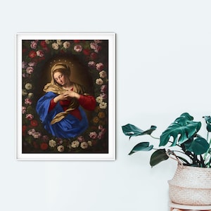 Nuestra Señora como la Rosa Mística, Cartel Mate - Decoración de la Pared del Santo Mariano Católico en 11x14 y 16x20 - Cartel del Santo Católico - Regalos Católicos