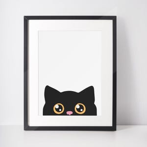 Cute Peeking Black Cat Printable Wall Art | Pet Love Adorable Original Decorations | Digital File Instant Download DIY House Decoration
