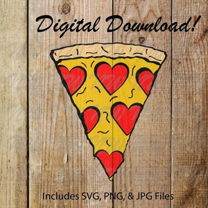 Pizza do Dia dos Namorados - Pizza de Pepperoni em Formato de Coração - Download Digital - SVG, PNG, JPG, Cricut, Silhueta