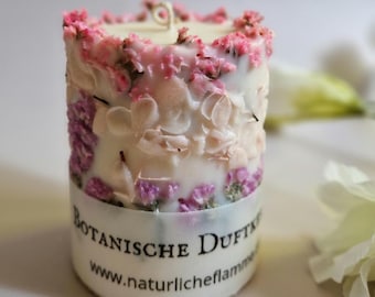 Pink Botanical Candle Soy Wax | Handmade Dried Flowers | Vegan Gift