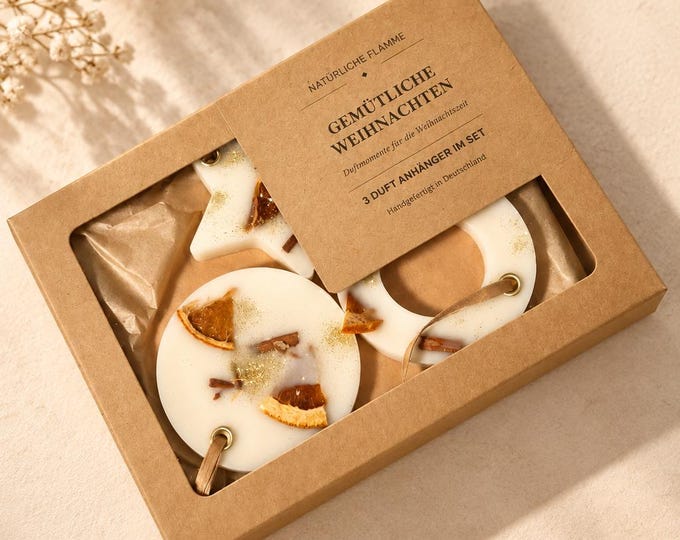 Christmas Gift Scented Pendants 3-Piece Set – Soy Wax, Orange & Cinnamon, Gift Box