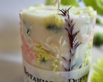 Yellow Botanical Soy Wax Candle | Handmade Dried Flowers | Vintage Gift