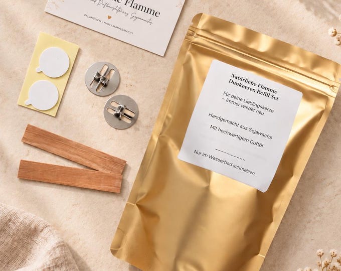 Soy wax candle refill set – scented candle refill with wooden wick for self-pouring