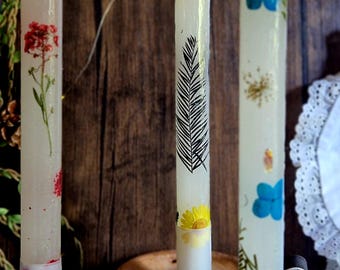 Handmade taper candles with real dried flowers | Boho wedding table decoration | Romantic candle gift | Natural decoration unique
