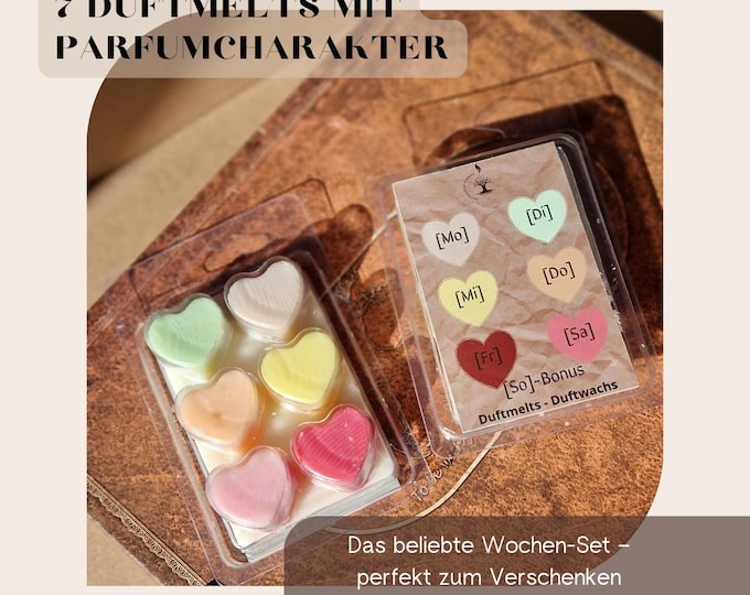 Featured listing image: Scented melts set with 7 fragrances – heart-shaped wax scented wax for every day of the week – gift idea – handmade in Germany – inspired by perfumes