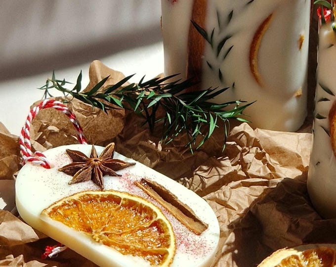Featured listing image: Christmas scented pendant made of soy wax – with cinnamon, star anise & fir