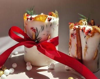 Handmade Christmas candle | Botanical soy wax candle with orange, cinnamon, and fir scent | Christmas gift idea | Natural and festive