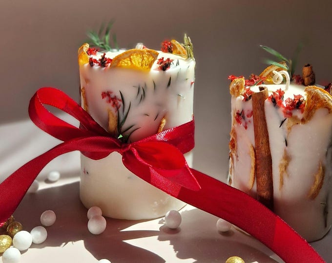Featured listing image: Botanical Christmas candle made of soy wax – with orange, cinnamon & fir