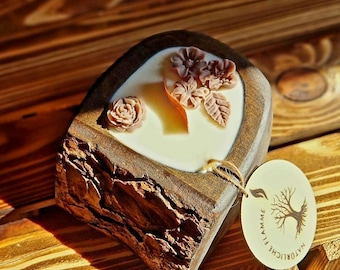 Handmade soy wax scented candle in alder wood case - Sustainable candle, 15 hours burning time, environmentally friendly, perfect gift ideas