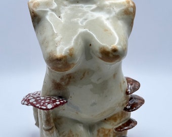 Mushroom Handmade Ceramic Female Figure Sculpture Vase