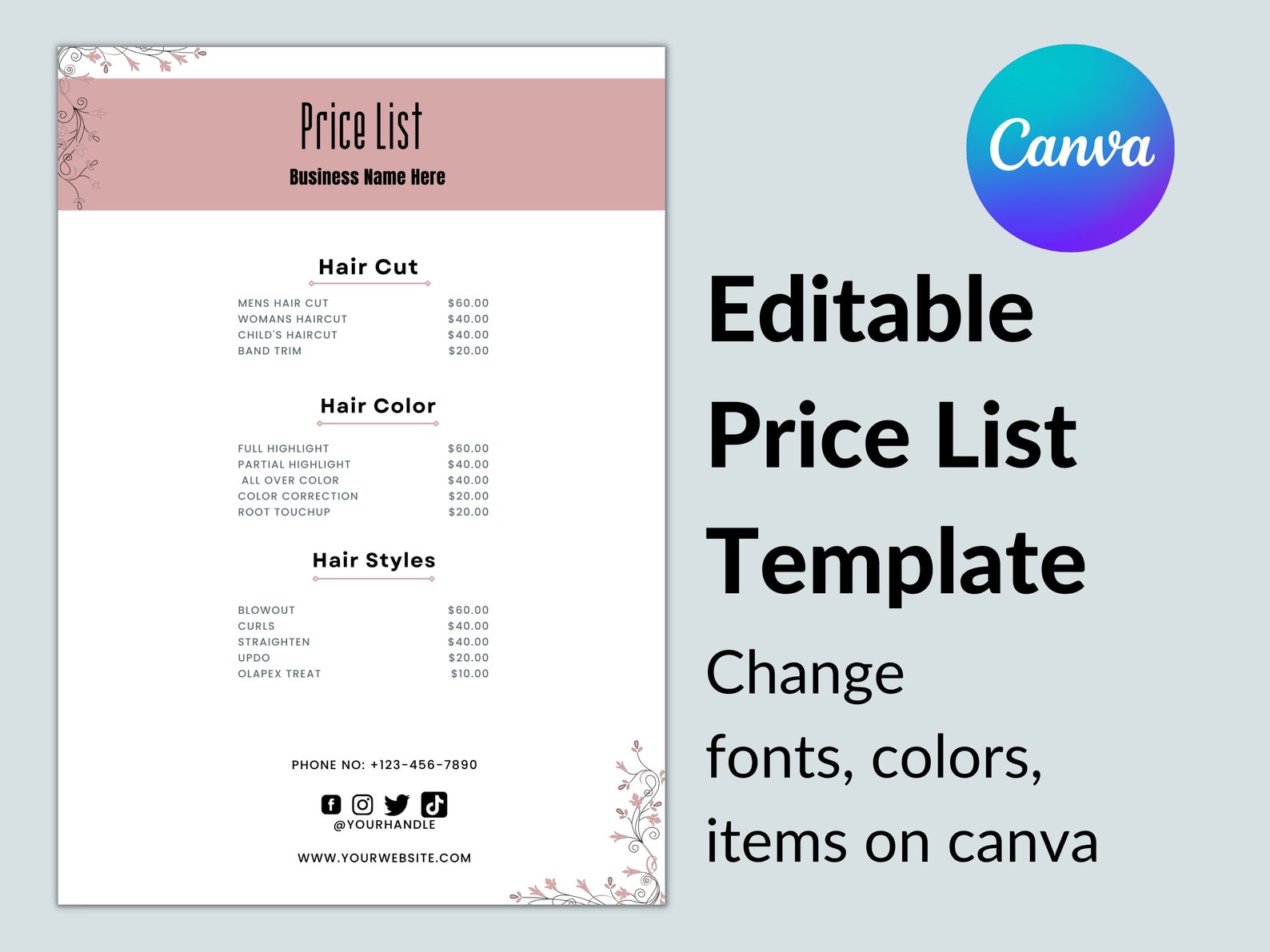 Canva Editable Price List Template Canva Printable Price Etsy Hong Kong