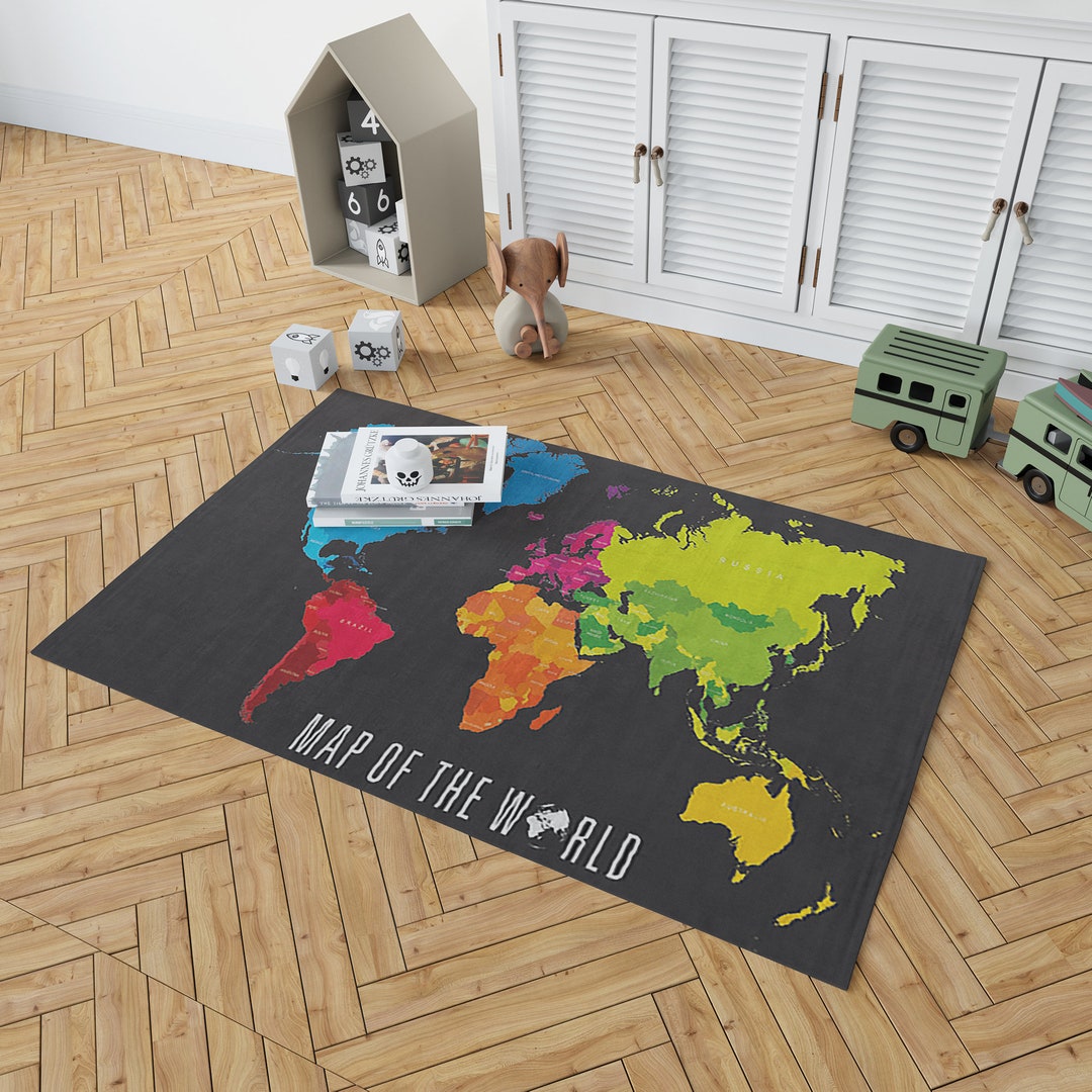 World Map Rug World Map Rugs for Kids Educator Rug Nursery Etsy