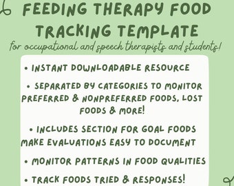 Feeding Therapy Food Tracking Template for Speech and Occupational Therapists and Students