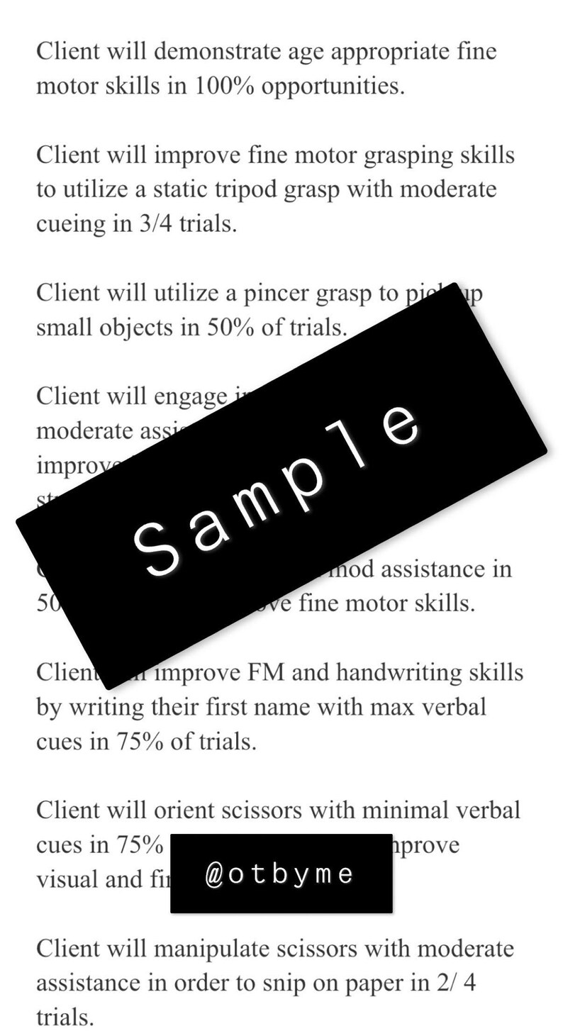 Pediatric Occupational Therapy Goal Bank Etsy