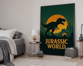Jurassic Dinosaurs Inspired Minimalist Movie Art Poster | Available Framed, Unframed & Ready-to-Hang Canvas