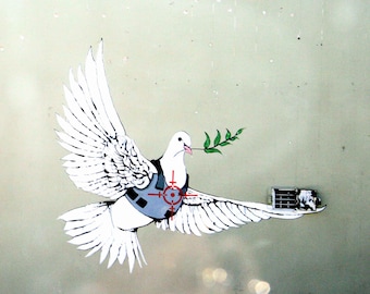 Banksy Peace Dove with Bullet Vest , Poster Print Available Many Sizes, FRAMED or UNFRAMED Available