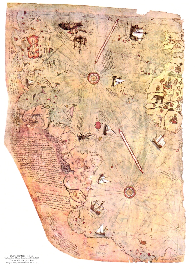 The Piri Reis Map is a World Map Compiled Canvas Decor Art Available in Many Sizes image 2