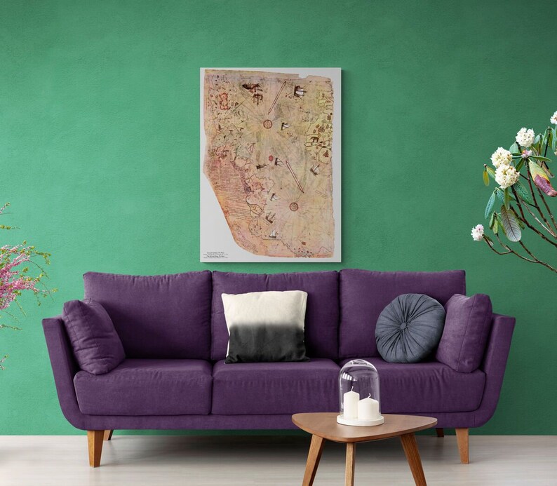 The Piri Reis Map is a World Map Compiled Canvas Decor Art Available in Many Sizes image 3