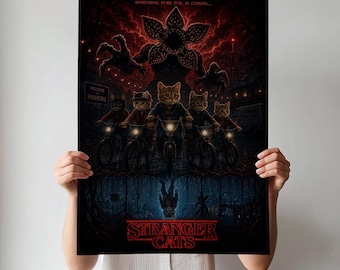 Stranger Cats Poster | Leinwand, gerahmtes Poster & Wandkunst | Katzenliebhaber Geschenk