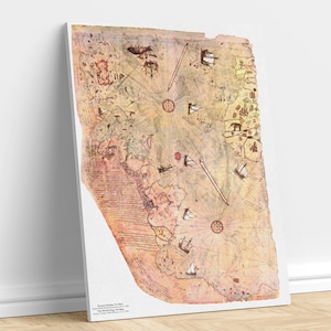 The Piri Reis Map is a World Map Compiled Canvas Decor Art Available in Many Sizes image 1