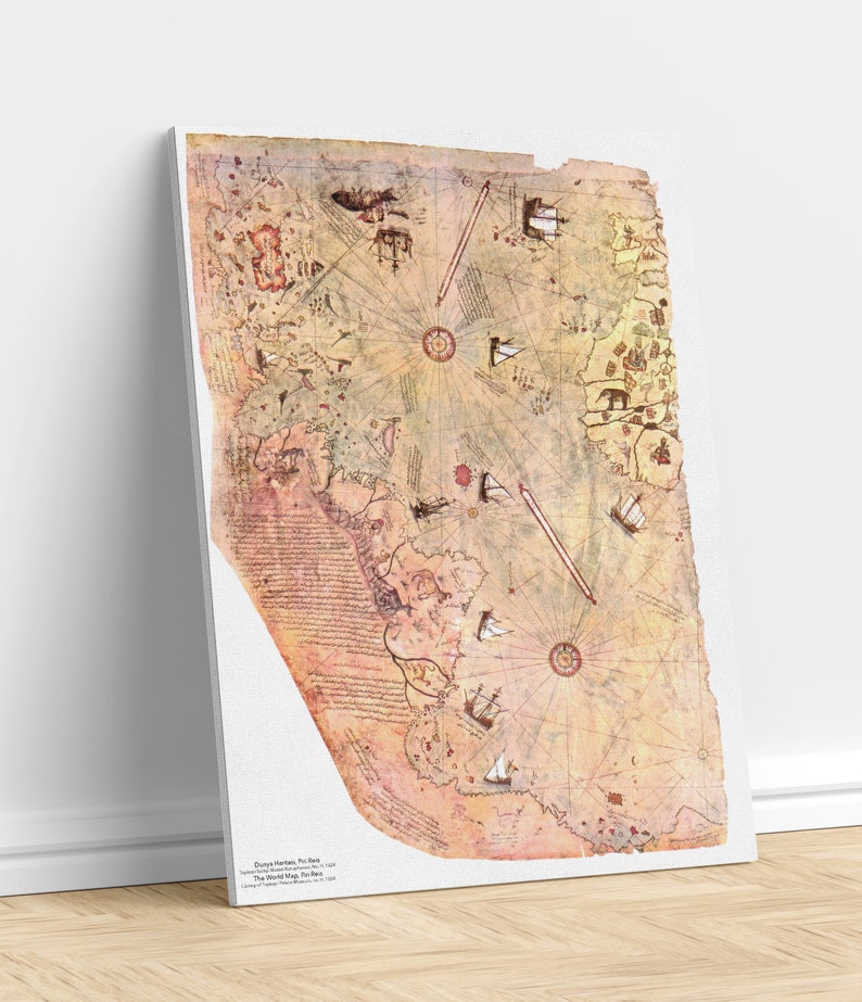 The Piri Reis Map is a World Map Compiled Canvas Decor Art Available in Many Sizes image 1