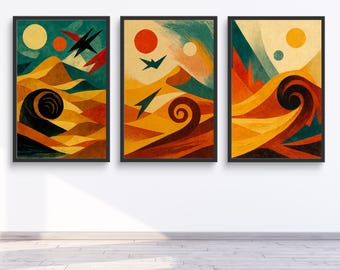 Dune (Movie) Inspired Minimalist Art  | Mid-Century Modern, Retro Futurism Prints / Canvas | Single or Set