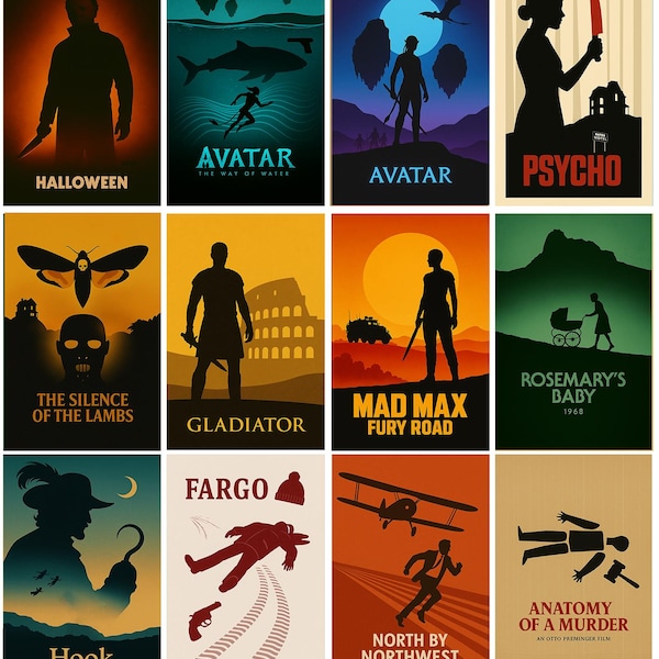 Minimalist Movie Poster Set | Classic Film Art Prints, Framed/Unframed