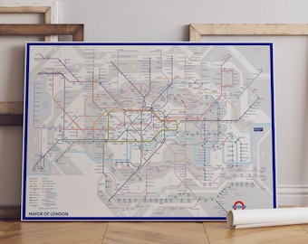 London Map With Elizabeth Line - Canvas Wall Art Framed Print Canvas - Large Wall Art - Recent Map in Various Sizes