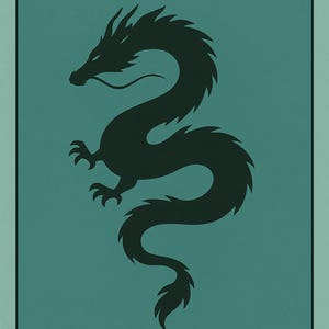 Puede incluir: Un p&oacute;ster turquesa con la silueta negra de un drag&oacute;n de la pel&iacute;cula "El Viaje de Chihiro". El t&iacute;tulo "SPIRITED AWAY" est&aacute; en la parte superior, con el a&ntilde;o "2001" en la parte inferior. El drag&oacute;n est&aacute; curvado.