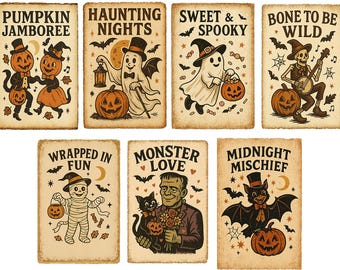 Pósters vintage de Halloween / Arte mural retro espeluznante y divertido / Láminas clásicas de Halloween (varios tamaños) 03