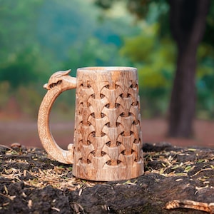 Premium Wooden Beer Mug 20oz Pattern 100% Handcrafted Beer Stein Wine accessories Viking Gifts Medieval Gift Tankard Coffee Cups Vikings Mug