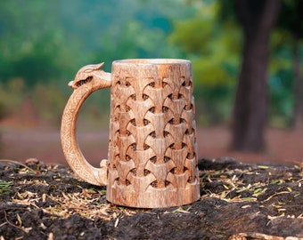 Premium Wooden Beer Mug 16Oz Pattern 100% Handcrafted Beer Stein Wine accessories Viking Gifts Medieval Gift Tankard Coffee Cups Vikings Mug
