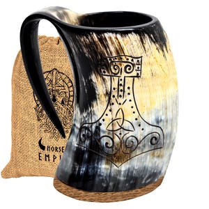 Norse Empire Viking Drinking Horn Mug 16-20oz Ultimate Drinking Tankard - Handmade Ox Horn - Hand Crafted Mugs - Unique Gifts for Men