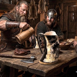 Viking Horn Drinkware Set: Real Ox Horn Mug, Shot Glass, & Opener Bundle