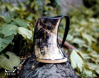 Handcrafted Ox Horn Mug - Viking Beer Stein, 16-20oz Rustic Drinkware