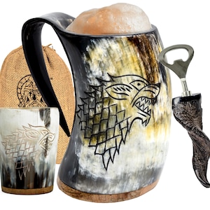 Handcrafted Horn Mug Set by Norse Empire - Viking Tankard Mug for Beer Lovers, Father&#39;s day gifts, Best Gift For Loves Once.